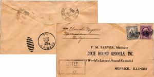 United States York Moravia Registered 1933 double ring  3c Washington and 15c...