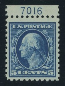 USA 428 - 5 cent Washington Perf 10 Plate # Single - VF Mint light hinged