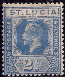 St Lucia 1921 - 30 KGV 2 1/2d Bright Blue MM SG 96 ( H1121 )