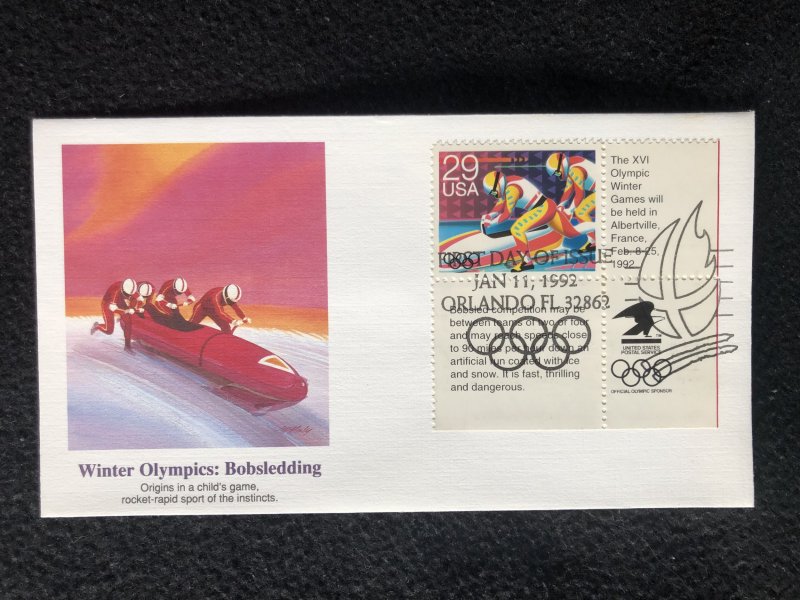 Scott 2615 1992 Olympics bobsledding on FDC