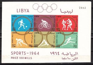 Libya, Scott cat. 263 A. Tokyo Olympics, IMPERF s/sheet.