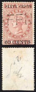 Ceylon BFT67 60c (Type T62) on 1R Brown Telegraph Cat 10  pounds