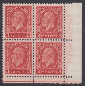 Canada #197 Mint Plate Block of 4, Plate No. 10 LR