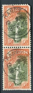 CEYLON; 1930s early GV pictorial issue fine used 9c. Pair fine Postmark