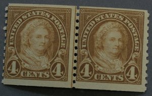 United States #601 Four Cent Martha Washington Coil Line Pair MNH