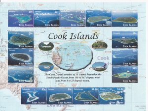 Cook Islands # 1343, Map of all the Islands, Mint  NH Sheet, 1/2 Cat.