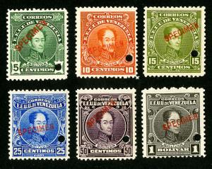 Venezuela Stamps VF OG NH 1920 Set of 6 Specimen Overprints