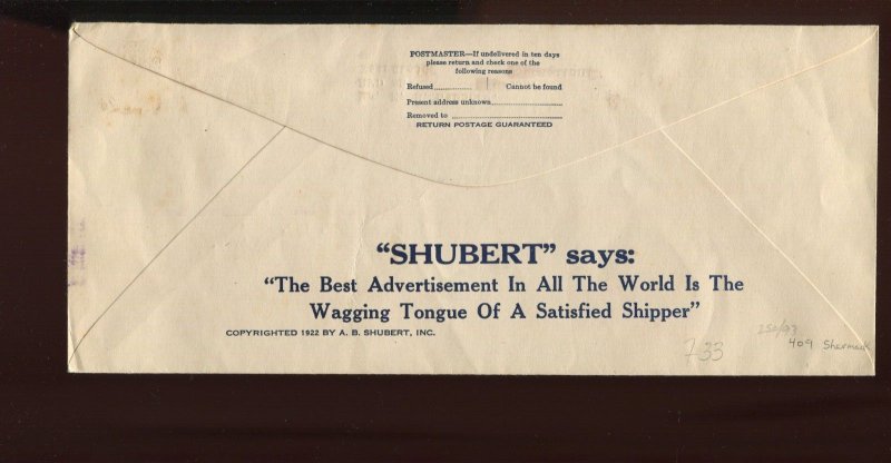 409 Schermack 2 USED STAMPS on SHUBERT AMERICAN RAW FURS Cover 931D