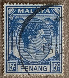 Malaya Penang 1949 15c KGVI, used. Scott 13, CV $0.40. SG 13