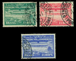 BRAZIL 1930 AIRMAIL -  Graf Zeppelin  set  Scott # 4CL1-4CL3  used VF