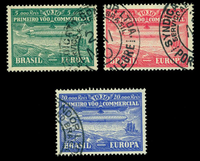 BRAZIL 1930 AIRMAIL -  Graf Zeppelin  set  Scott # 4CL1-4CL3  used VF