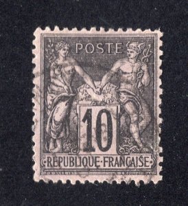 France 1877 10c black on lavender Sage, Scott 91 used, value = $1.00