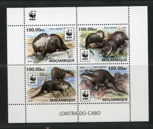 MOZAMBIQUE 2016 WORLD WILDLIFE FUND WWF OTTER SHEET  MINT NH