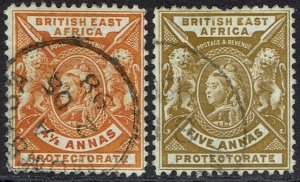 BRITISH EAST AFRICA 1896 QV LIONS 4½A AND 5A USED