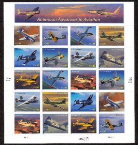 US #3916 - 25, 37c Advances in Aviation, Sheet-VF mint never hinged, fresh   ...