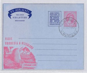 RHODESIA & NYASALAND QEII AIR LETTER 6d Cover TOURISM ADVERT Ndola 1957 ZN251