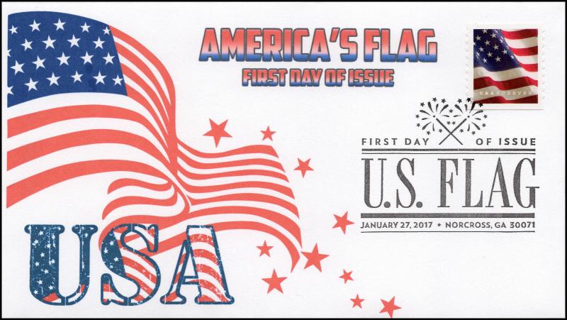 17-020, 2017, U.S. Flag, America's Flag, First Day Cover, B/W Pictorial