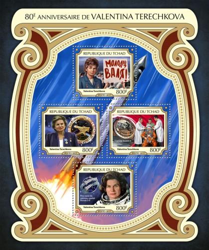CHAD - 2017 - Valentina Tereshkova, 80th Birthday - Perf 4v Sheet - MNH