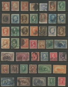 USA - 45 x diff used 19th Century Stamps - Cat $700.00+ some mixed condition