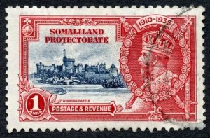 Somaliland SG86m 1d Silver Jubilee Bird by Turret (tear at base) Cat 200 pounds