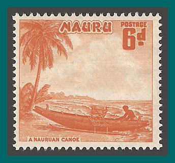 Nauru  1954 Canoe, 6d MNH #43,SG52