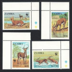 Zambia WWF Black Lechwe 4v Corners with margins SG#537-540 SC#427-430 MI#438-441