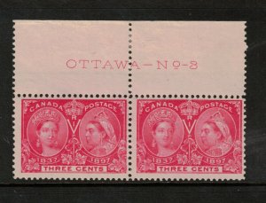 Canada #53 Mint Plate #3 Imprint Pair - Stamps Are Never Hinged LH In Selvage