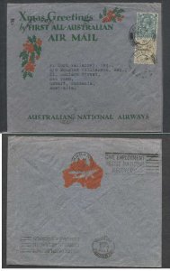 GB All-Australian Air Mail cover -#7689-Great Britain Xmas Greeting