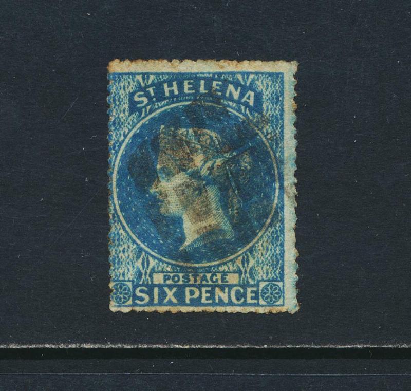 ST HELENA 1861, 6d ROUGH PERF, VF USED SG#2a CAT£140 $182 (SEE BELOW)