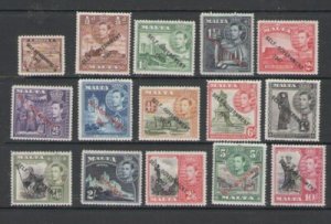 Malta Sc 208-222 1948 G VI long stamp set overprinted Self-Government  mint