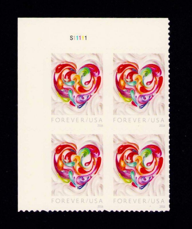 US 5036 Quilled Paper Heart Plate Block MNH 2016