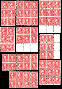 U.S. #526 MINT SET OF BLOCKS OG/NH/LH/HR