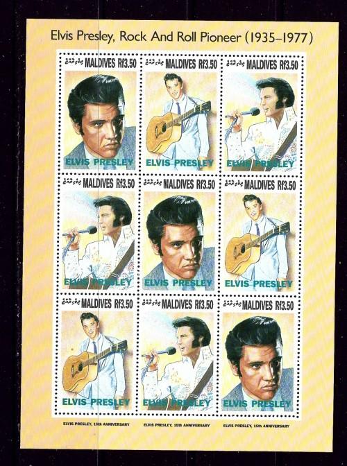 Maldives 1836 NH 1993 Elvis Presley Sheet of 9