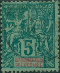 French Oceania 1892 SG4 5c deep green and red on green navigation FU