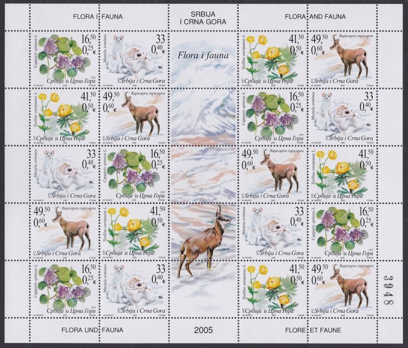 Serbia and Montenegro Rupicapra Chamois Stoat Flora Fauna Sheetlet 5 sets