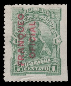 NICARAGUA OFFICIAL  STAMP 1891. SCOTT # O11. UNUSED OVERPRINTED.