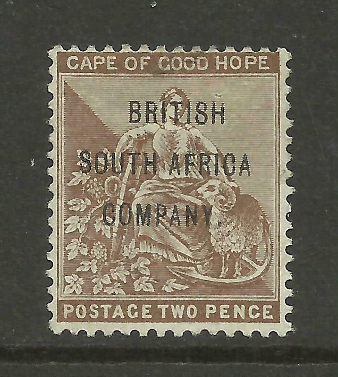 1896 British South Africa Co. Sg 60, 2d Deep Bistre, LM/Mint, No gum. {B3-99}