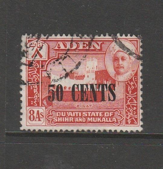 Aden Quaiti state in Hadhramaut 1951 Opt 50c on 8as Used SG 24