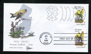 Scott US 1982 Birds & Flowers, New Jersey Dual St & DC cancel UA Gill Craft