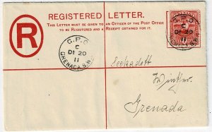 Grenada 1911 GPO cancel on uprated registry envelope used internally