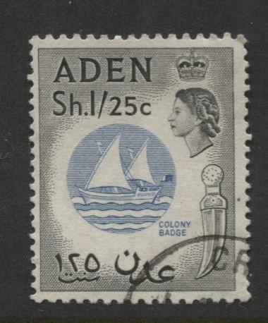 ADEN - Scott 56- QEII Definitive Colony Badge - 1953-  Used - Single 1/25c Stamp