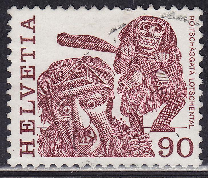 Switzerland 644 USED 1977 Masked men, Lotschental 90c