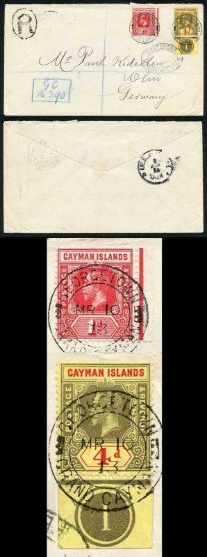 Cayman Is KGV 1d and 4d  on Kiderlen cover Registered marking R4 with GC above