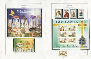 Tanzania Stamp Collection on 5 Pages, Mushrooms, Pope, Mint Sets, JFZ