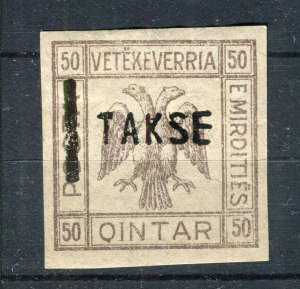 ALBANIA; 1913 Double Headed Eagle Imperf local TAKSE Optd. issue Mint 50q.