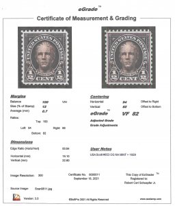 653 1/2 cent Hale Stamp mint OG NH EGRADED VF 82
