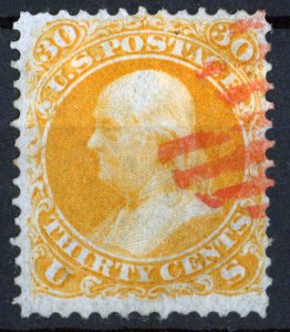 US Stamp,1875 30c Benjamin Franklin,Brow. Orange Re-issue Without Grill
