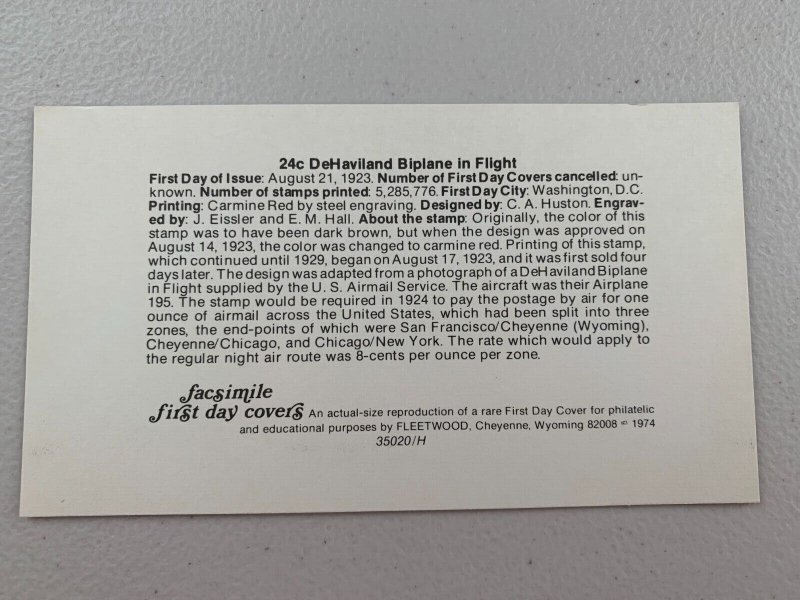 USA scott C6 ADDR FACSIMILE FDC Biplane 