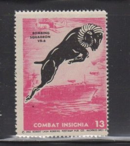 USA Military Combat Insignia Robbins Collector Stamp, #13 Bombing Squadron VB-6 