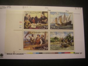 Scott 2620 - 2623 or 2623a, 29c Voyages of Columbus, PB4 #2111 1 LL, MNH Beauty